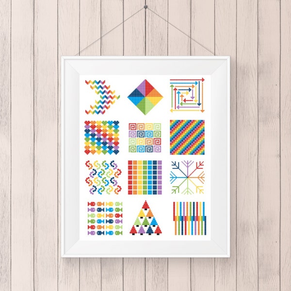 Modern Cross Stitch Pattern, Geometric, Rainbow, PDF, DMC Threads,