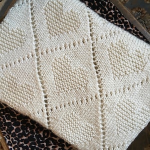 Knitting Pattern, Diamond Love Blanket, Heirloom Blanket, Throw, PDF, Instant Download, heart, lace image 7