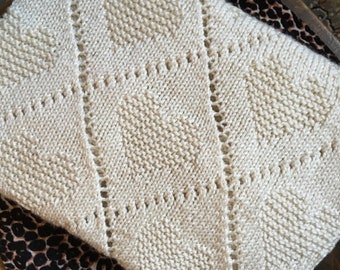 Knitting Pattern, Diamond Love Blanket, ENGLISH, Heirloom Blanket, Throw, PDF, Instant Download, heart, lace