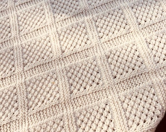 Knitting Pattern, Lace Panel Blanket, Textured, Cosy, Aran, Worsted weight, baby, Instant Download