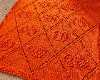 Knitting Pattern, Pumpkin Diamond Blanket, PDF, Instant Download, Halloween, Spooky