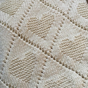 Knitting Pattern, Diamond Love Blanket, Heirloom Blanket, Throw, PDF, Instant Download, heart, lace image 4