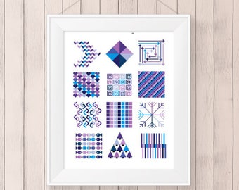 Purple Patchwork, Cross Stitch Pattern, PDF, Instant Download