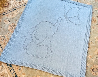 Knitting Pattern, Elephant and Butterfly Blanket, PDF, Throw, Picture blanket