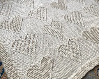 Knitting Pattern, Textured heart blanket, Baby blanket, Throw, PDF, Instant Download