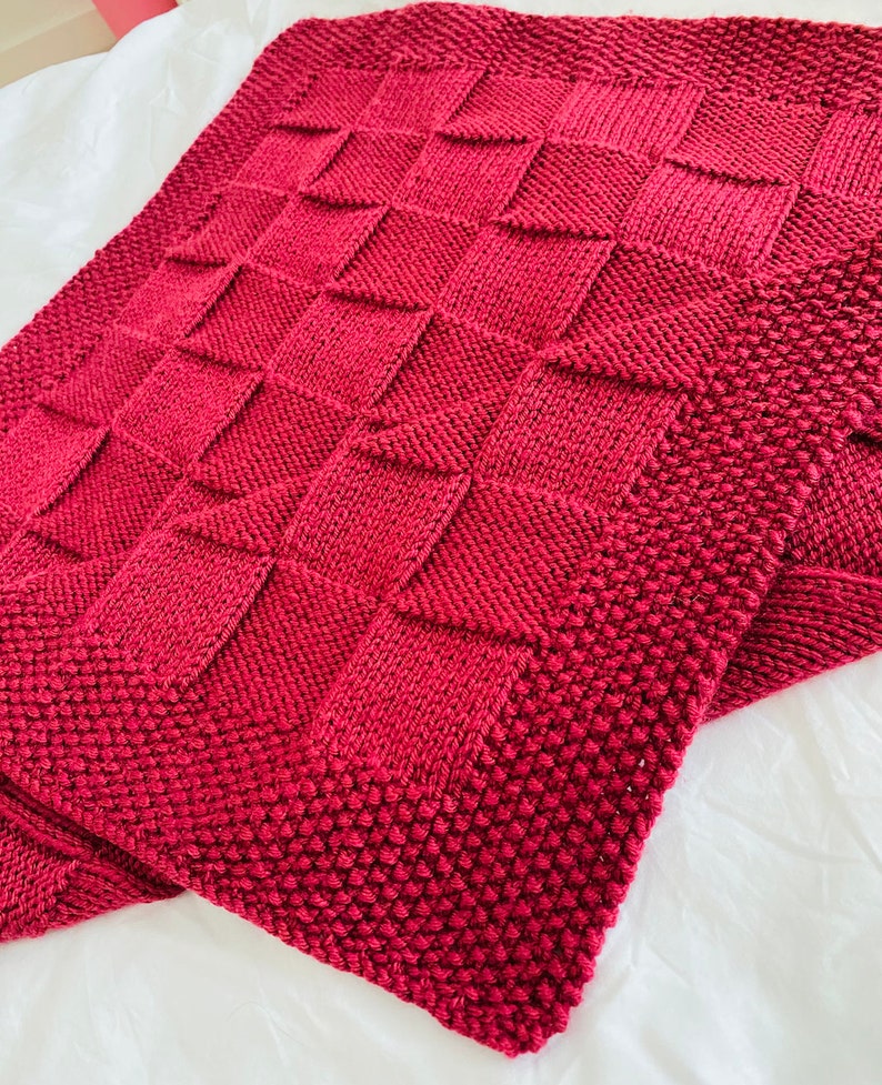 Knitting Pattern Seeded Border Basket Weave Blanket Throw Etsy