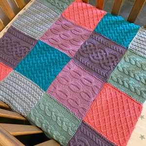 Knitting Pattern Cable Patch Blanket 8 Inches PDF Instant Download Aran Worsted Weight Throw Etsy