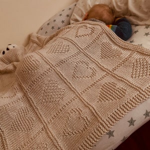 Knitting Patten, Many Loves Blanket, ENGLISH, Baby Blanket, Throw, Hearts, Love, PDF, Instant Download
