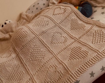 Knitting Patten, Many Loves Blanket, Baby Blanket, Throw, Hearts, Love, PDF, Instant Download