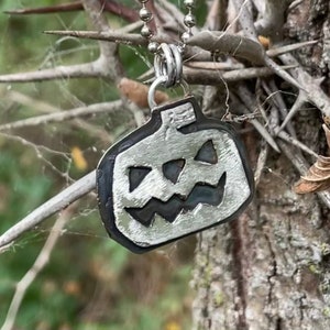 Silver Pumpkin Necklace Jack-O-Lantern Necklace Halloween Necklace Sterling Silver image 1