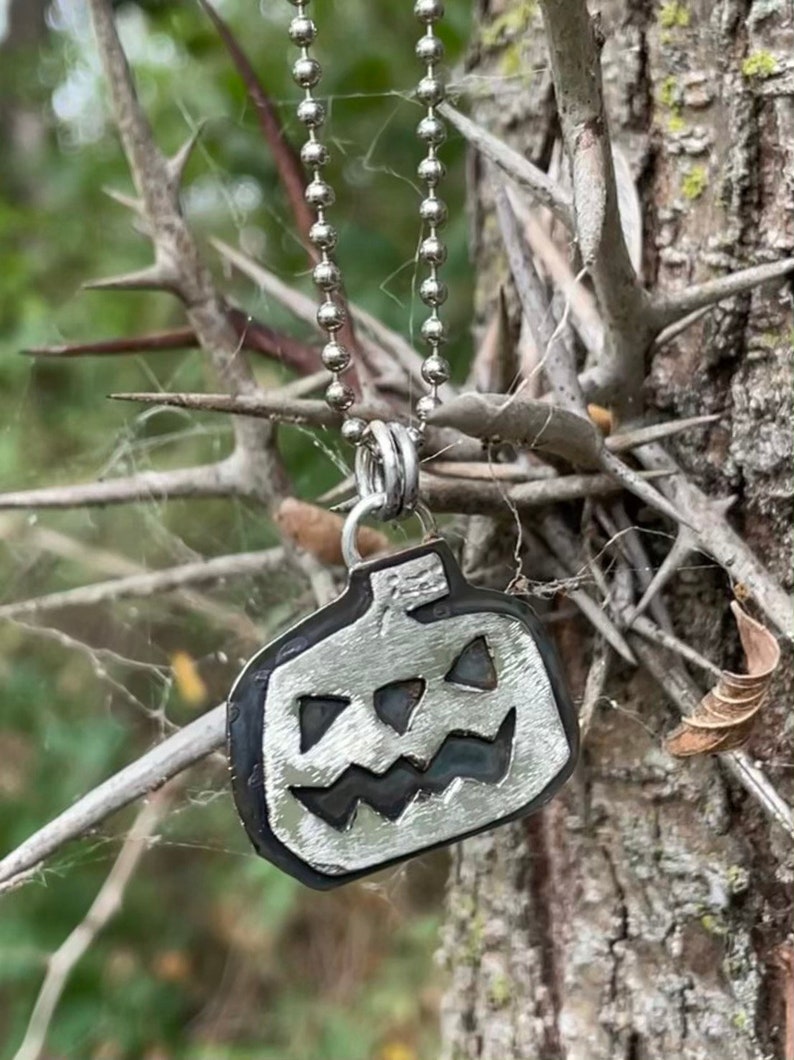 Silver Pumpkin Necklace Jack-O-Lantern Necklace Halloween Necklace Sterling Silver image 1