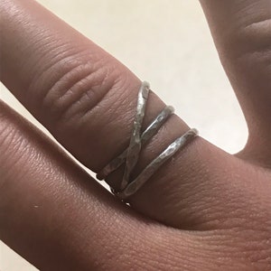 Zig Zag Ring Band, Crossed Band, Statement Wrap Ring, Sterling Silver Ring Band image 3