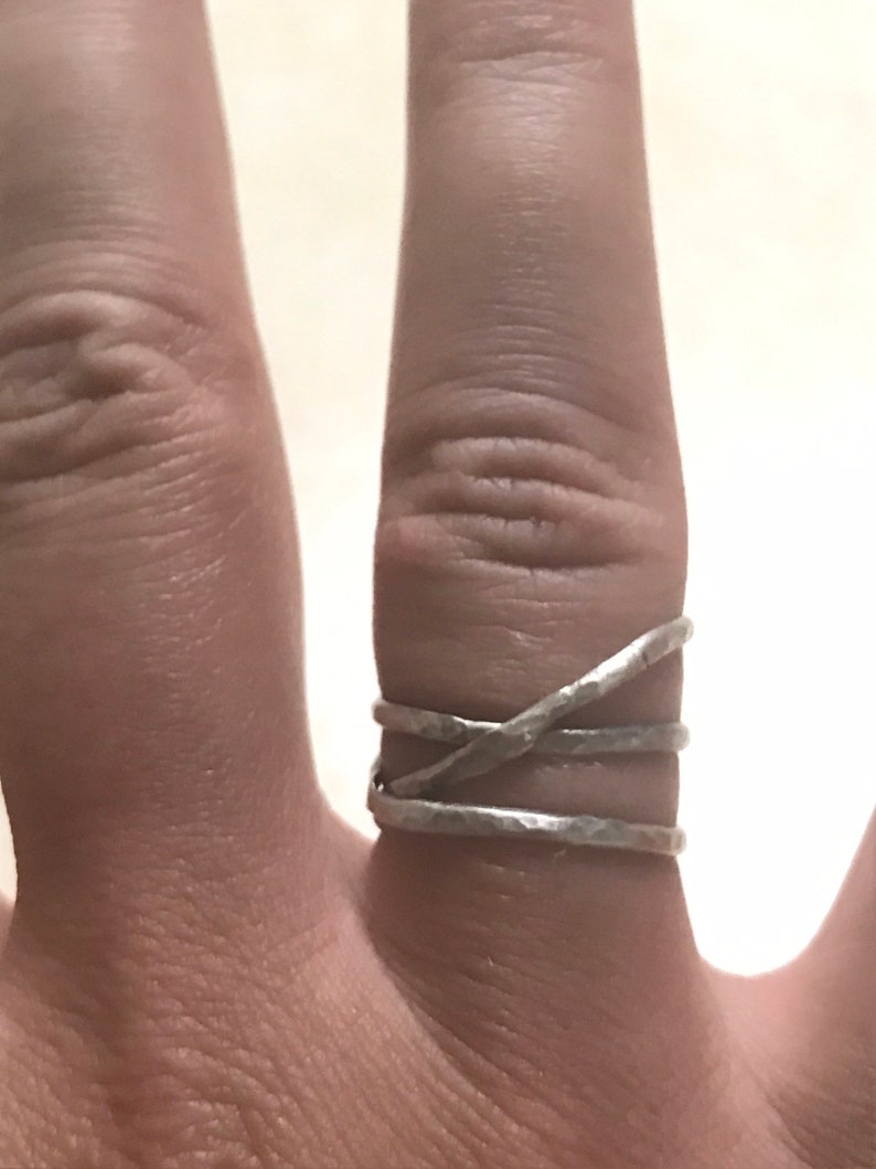 Zig Zag Ring Band, Crossed Band, Statement Wrap Ring, Sterling Silver Ring Band image 4