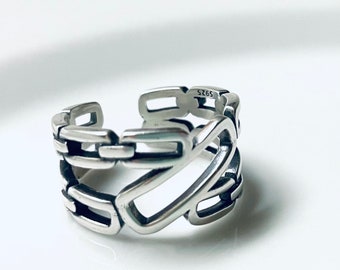 Popular Resizable Rectangle Geometric Ring Made From Sterling Silver