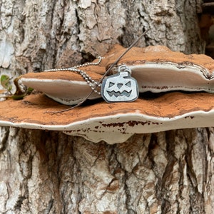 Silver Pumpkin Necklace Jack-O-Lantern Necklace Halloween Necklace Sterling Silver image 3