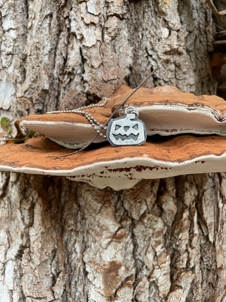 Silver Pumpkin Necklace Jack-O-Lantern Necklace Halloween Necklace Sterling Silver image 3