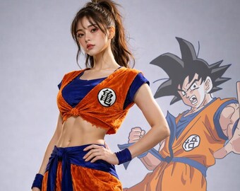 Anime inspiriert Orange Samt Cosplay Jacke und Hose Set, Martial Arts Kostüm