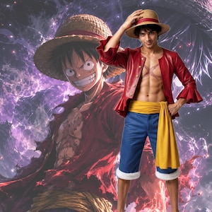 One Piece Luffy Cosplay Costume: Real Leather Jacket, Anime Pirate Outfit for Men