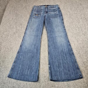 7 For All Mankind Dojo Wide Leg Flare Jeans, mittlere Waschung, aufgesetzte Taschen, Größe 28