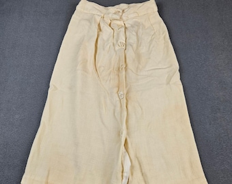 Vintage Melrose Button Front Midi Skirt Cream Rayon High Waist Womens 7/8