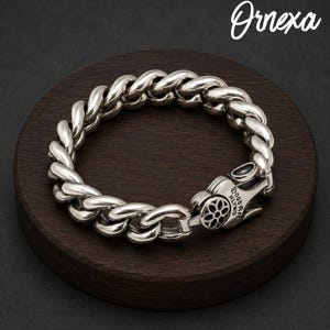 Kubanskt armband i sterlingsilver med körsbärsblommor för män, punk bikerkedje-smycken