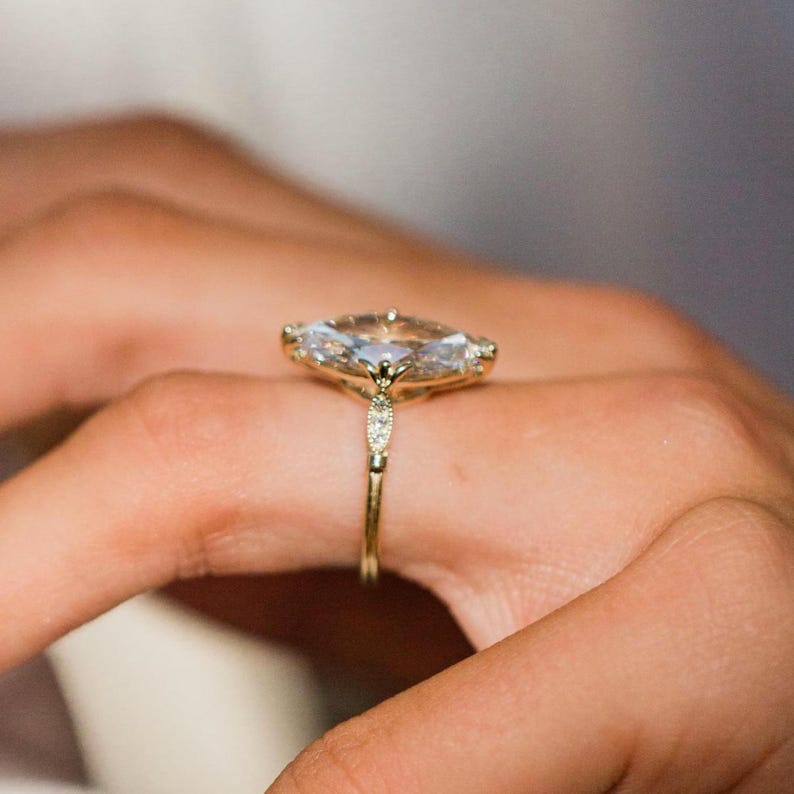4CT Marquise Cut Lab Grown Diamond Ring, Engagement Ring, 14K Gold Art ...