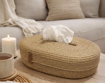 Soporte para caja de pañuelos para baño, funda de yute para caja de pañuelos, organizador de cocina, estuche de pañuelos tejido, soporte de pañuelos de cuerda, almacenamiento minimalista para el hogar