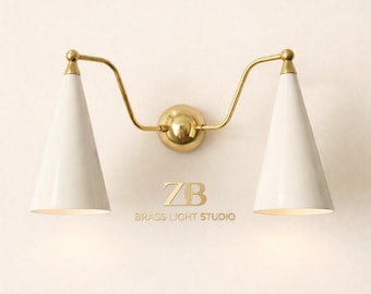 Handmade Mid Century Modern Solid Brass Wall Sconce Light - Bedroom Bathroom Vanity Lighting Fixture