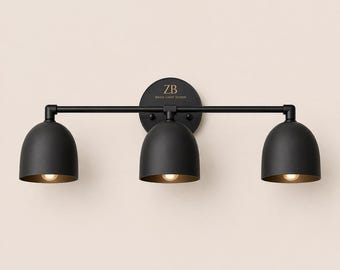 Mid Century Modern Brass 3-Light Vanity Light, 18 Inch Bathroom Sconce, Matte Black Option