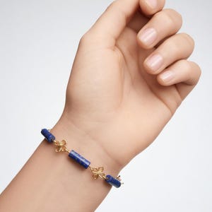 Lapis Lazuli Bracelet Handmade – Blue Gemstone Bracelet Gold Brass | Minimalist Tube Bead Bracelet | Elegant Boho Jewelry Gift for Her