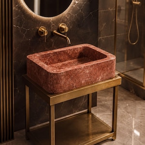 Lavabo de travertino rojo – Tocador de baño moderno de piedra natural hecho a mano