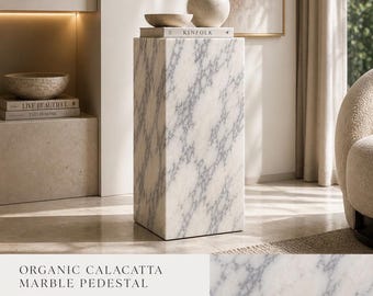 Organic Marble Pedestal Stand – Sculptural Decor Block, Minimal Luxury Side Table