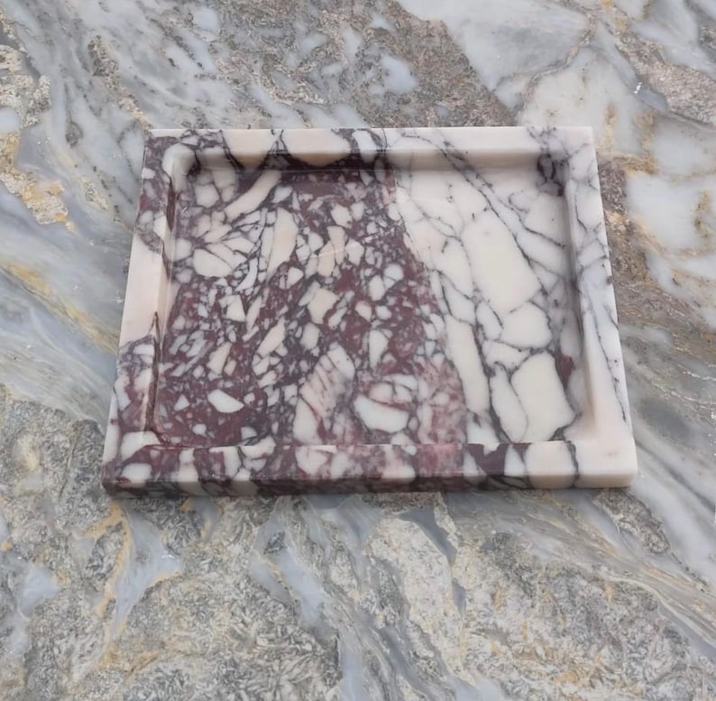 Menekşe Marble Tray – Luxury Purple Veined Catchall Organizer 11.8” × 9.8” image 8
