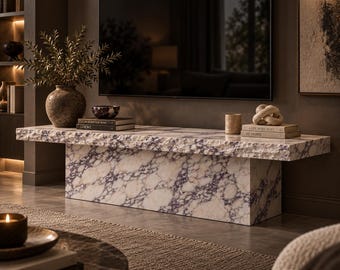 Calacatta Viola Media Console, Natural Stone TV Stand, Handmade Marble Console, Sculptural Architectural Furniture