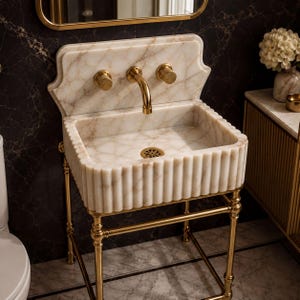 Lavabo de mármol Calacatta Viola, lavabo de piedra de lujo tallado a mano, tocador de pared (tamaño personalizado)