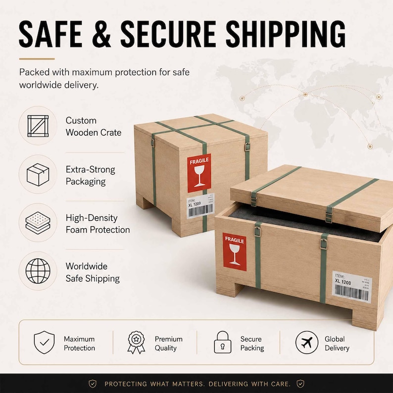 two cardboard boxes with labels on them are labeled safe and secure shipping