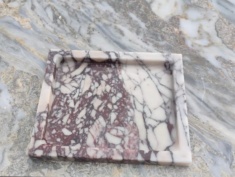 Menekşe Marble Tray – Luxury Purple Veined Catchall Organizer 11.8” × 9.8” image 5