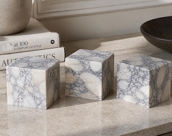 Calacatta Marble Cube – Solid Natural Stone Block, Modern Decor, Minimal Sculpture