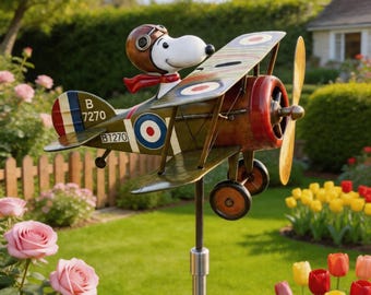 Flying Ace Dog Biplane Windmill, Garden and Courtyard Decor Windmill, Classic Snoopy Pilot Garden Windmill, Snoopy Pilot Garden Windmill