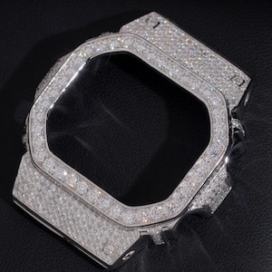 Bisel personalizado de moissanita plateada para reloj estilo 5600 / Kit de modificación de lujo cuadrado estilo hip hop