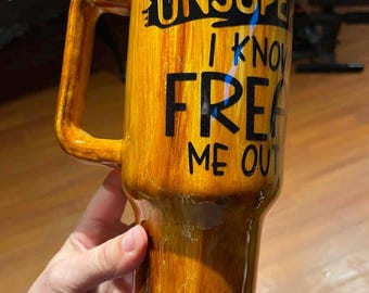 40oz Hand Painted Wood Grain Tumbler with Handle Father’s Day Gift for Dad Rustic Faux Wood Travel  Personalized Dad Cup Insulated Tumbler