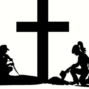 Praying Cowboy & Cowgirl near Cross