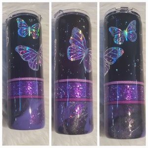 Stainless Steel Double-Walled Tumbler – Glittered Butterfly Design with Hand-Painted Finish