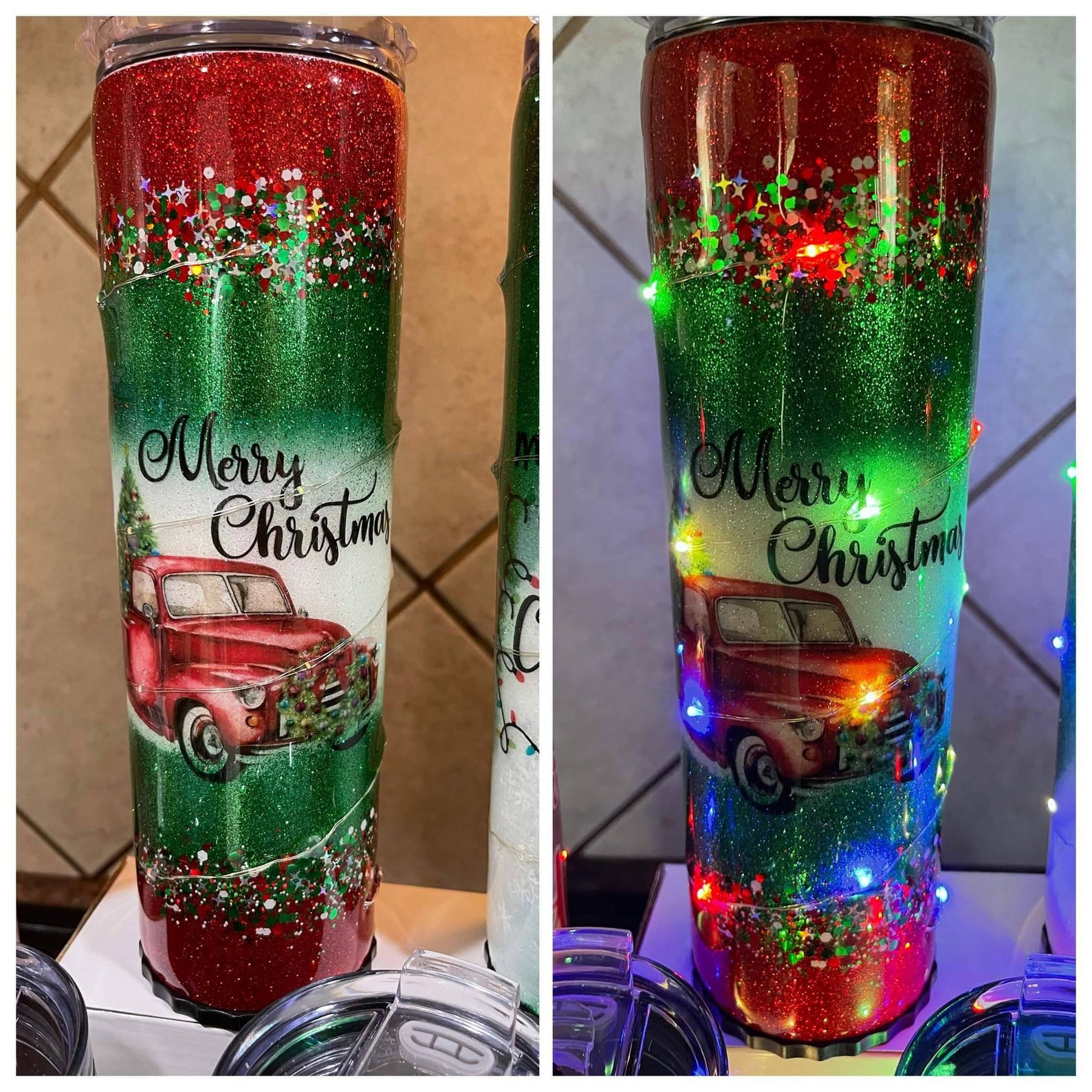 One Custom Lighted Glitter Tumbler Christmas Truck Etsy