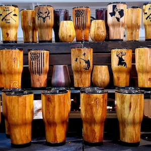 One Custom Hand Painted Wood Grain Stainless Steel Tumbler