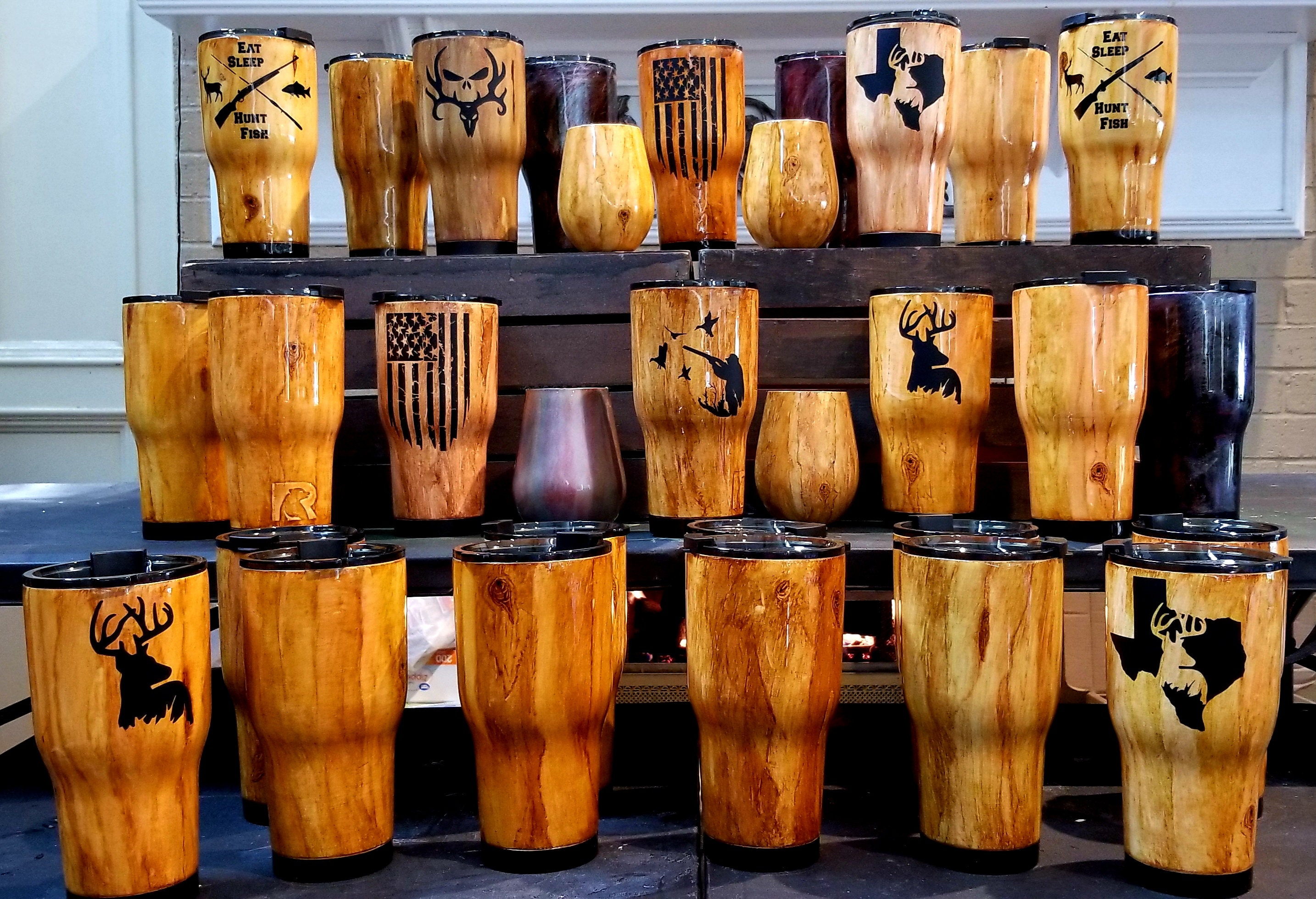 One Custom Hand Painted Wood Grain Stainless Steel Tumbler Etsy