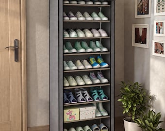 Zapatero organizador de 10 niveles, a prueba de polvo, armario alto para guardar zapatos, organizador de zapatos para entrada que ahorra espacio, con tapa.