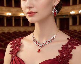 Conjunto de joyas artesanales de cristal con forma de gota de agua: collar y pendientes personalizados para mujer.