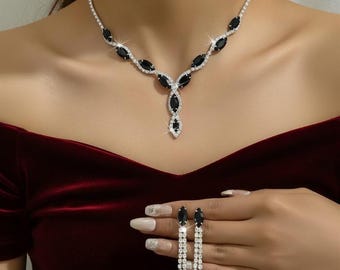 Handmade Purple Crystal Jewelry Set – Custom Made Rhinestone Necklace Earrings Set