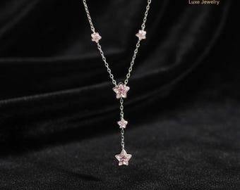 Handmade Y2K Pink Star Necklace – Stainless Steel Crystal Pendant